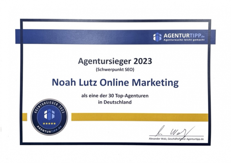 seo agentursieger 2023 noah lutz online marketing